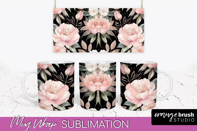 Pink Watercolor Flowers Mug Wrap - Floral Mug Sublimation