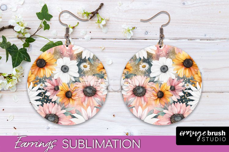 Watercolor Flowers Earrings, Pink Floral Earring Sublimation