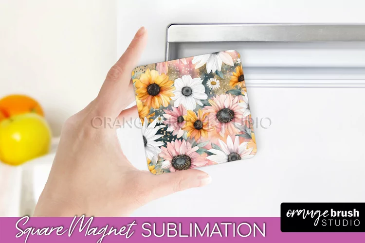Pink Flowers Magnet Sublimation - Watercolor Magnet Design