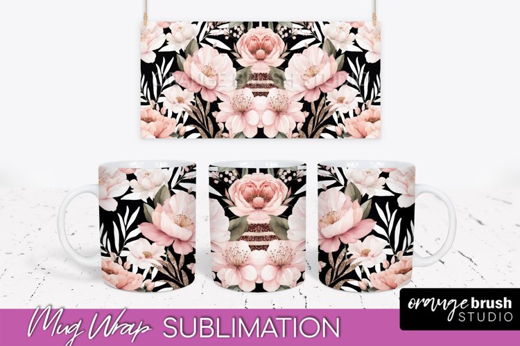 Pink Watercolor Flowers Mug Wrap - Floral Mug Sublimation