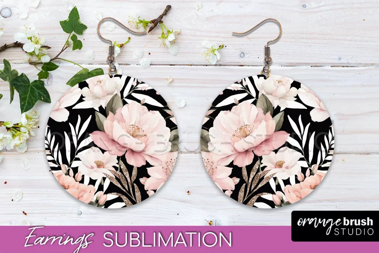 Watercolor Flowers Earrings, Pink Floral Earring Sublimation