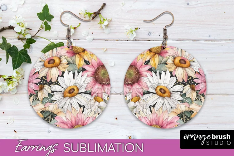 Watercolor Flowers Earrings, Pink Floral Earring Sublimation