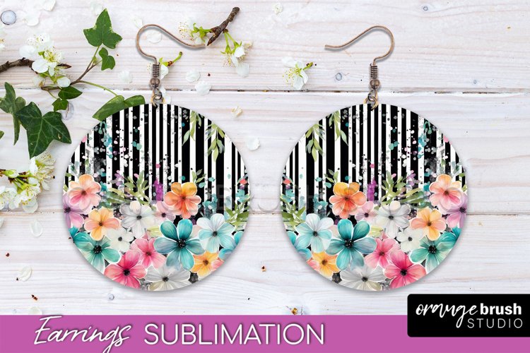Watercolor Flowers Earrings, Pink Floral Earring Sublimation
