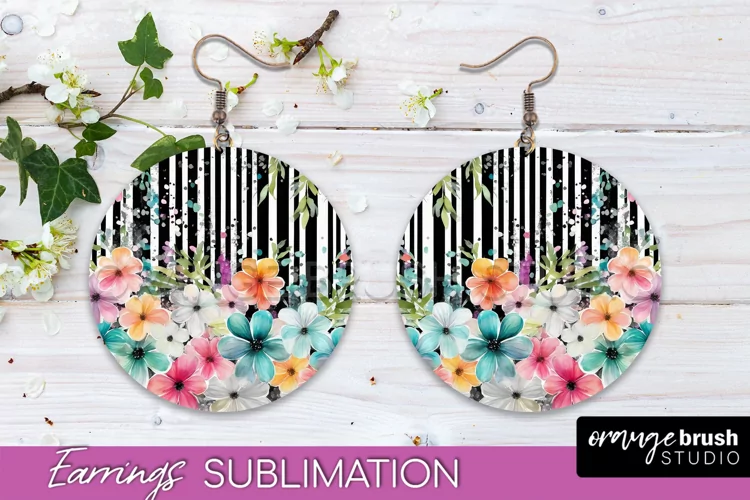 Watercolor Flowers Earrings, Pink Floral Earring Sublimation