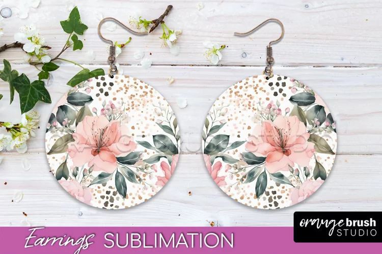 Watercolor Flowers Earrings, Pink Floral Earring Sublimation