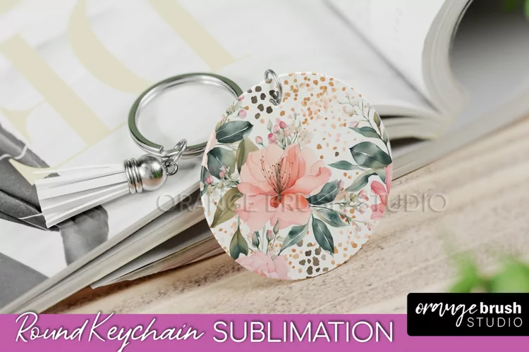 Pink Flowers Keychain, Floral Keychain Sublimation Design