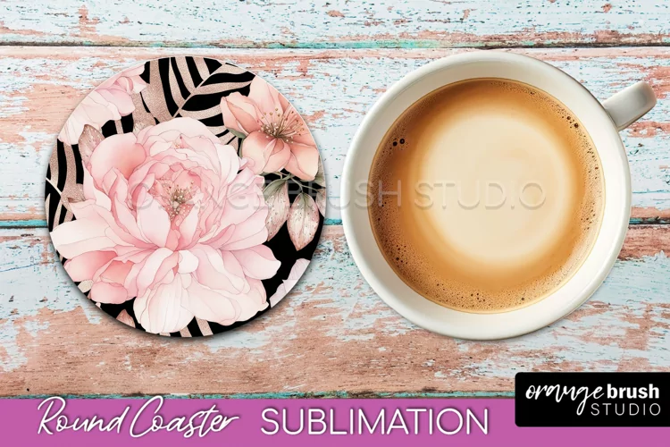 Watercolor Flowers Round Coaster - Floral Pink Sublimation