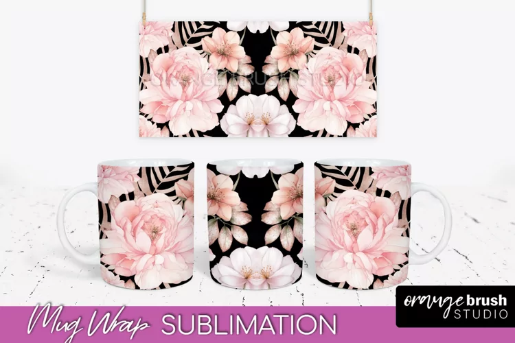 Pink Watercolor Flowers Mug Wrap - Floral Mug Sublimation