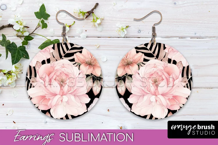 Watercolor Flowers Earrings, Pink Floral Earring Sublimation