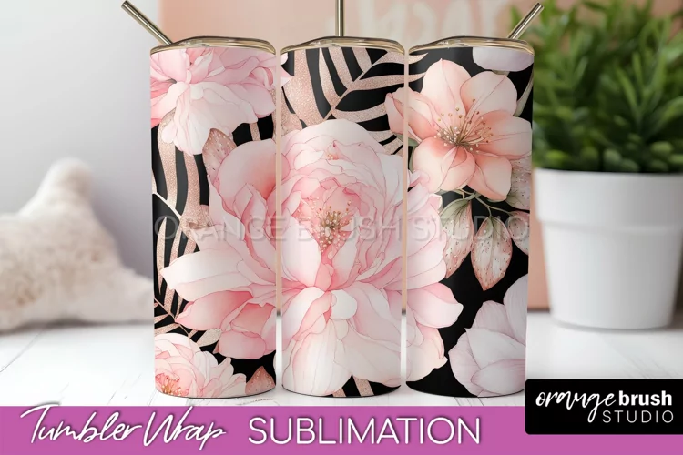 Floral Tumbler Wrap - Pink Flowers Watercolor Tumbler PNG