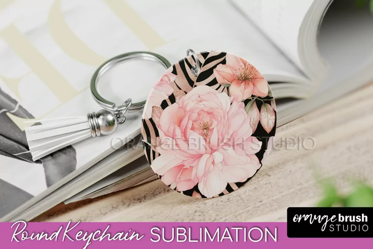 Pink Flowers Keychain, Floral Keychain Sublimation Design