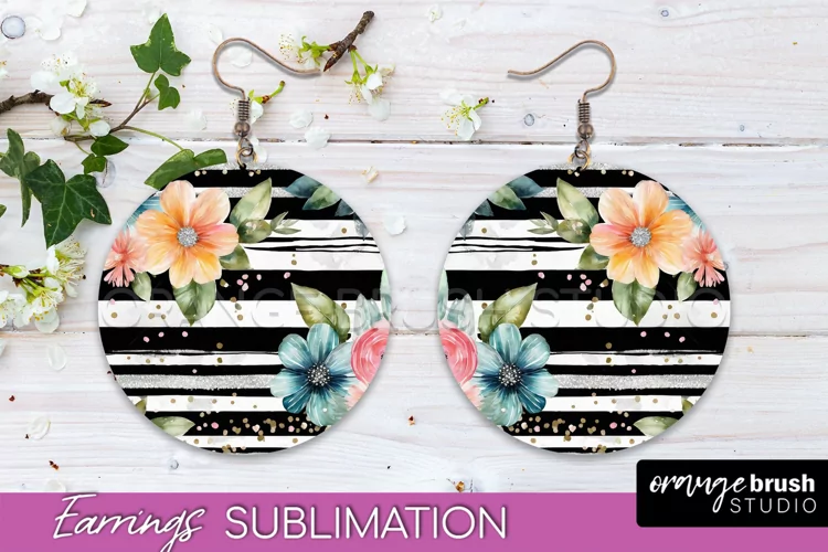 Watercolor Flowers Earrings, Pink Floral Earring Sublimation