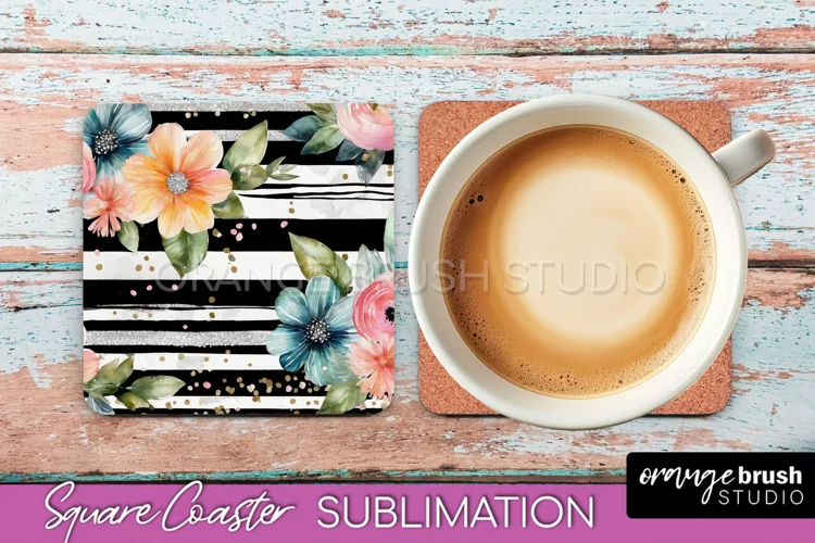 Watercolor Flowers Square Coaster - Floral Pink Sublimation