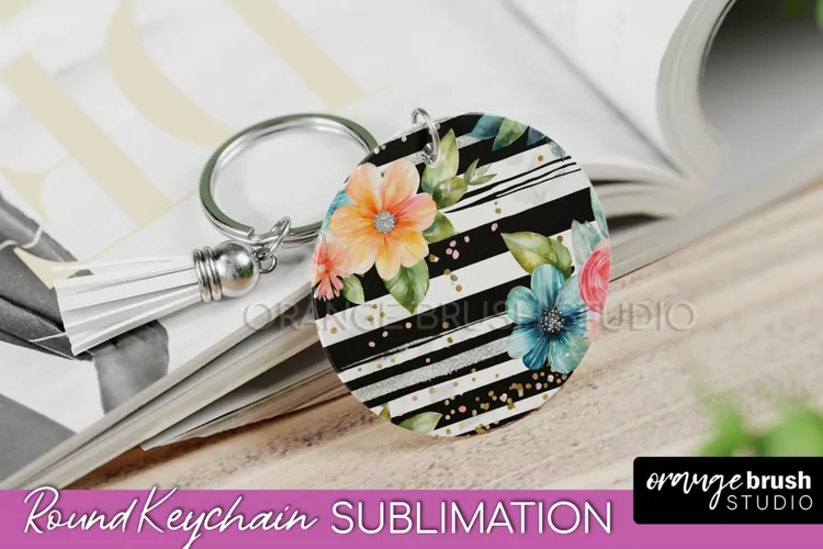 Pink Flowers Keychain, Floral Keychain Sublimation Design