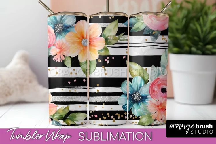 Floral Tumbler Wrap - Pink Flowers Watercolor Tumbler PNG