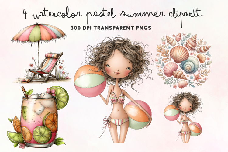 Watercolor Pastel Summer Clipart PNG
