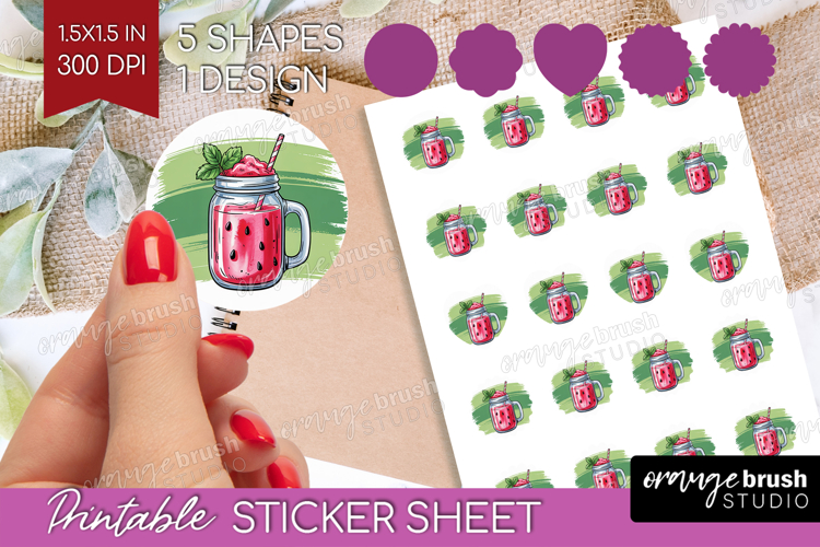 Watermelon Slush Cocktail Round Sticker Summer Drink Sticker