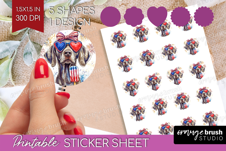 Weimaraner Dog Round Sticker 4th Of July Printable Sticker