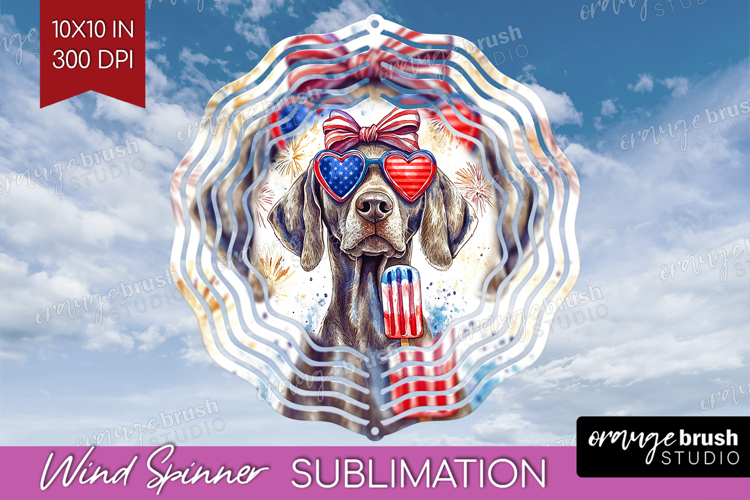 Weimaraner Dog Wind Spinner Sublimation PNG 4th Of July