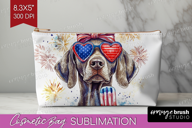 Weimaraner Dog Cosmetic Bag 4th Of July Makeup Bag PNG