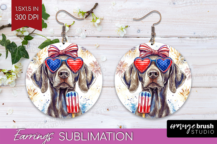 Weimaraner Dog Round Earrings 4th Of July PNG Sublimation