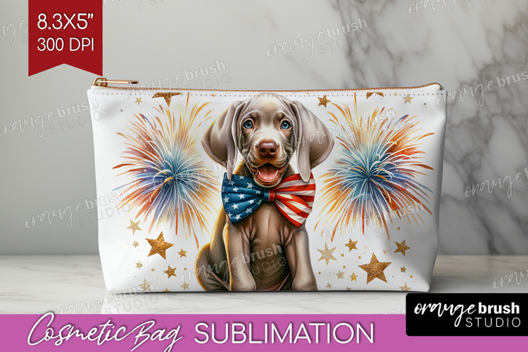 Weimaraner Dog Cosmetic Bag Patriotic Dog Makeup Bag PNG
