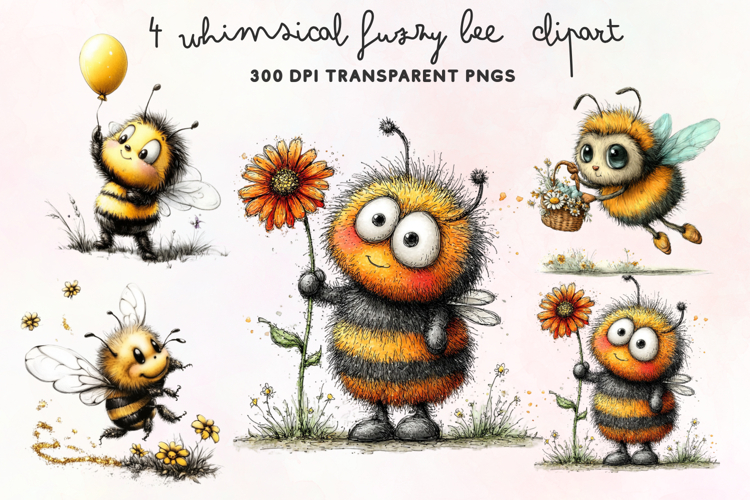 Whimsical Fuzzy Bee Clipart PNG example image 1
