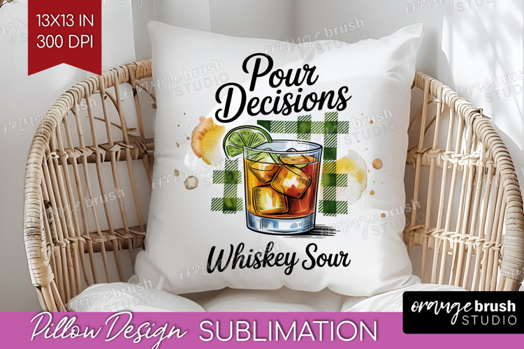Whiskey Sour Cocktail Pillow Sublimation Summer Drink Pillow