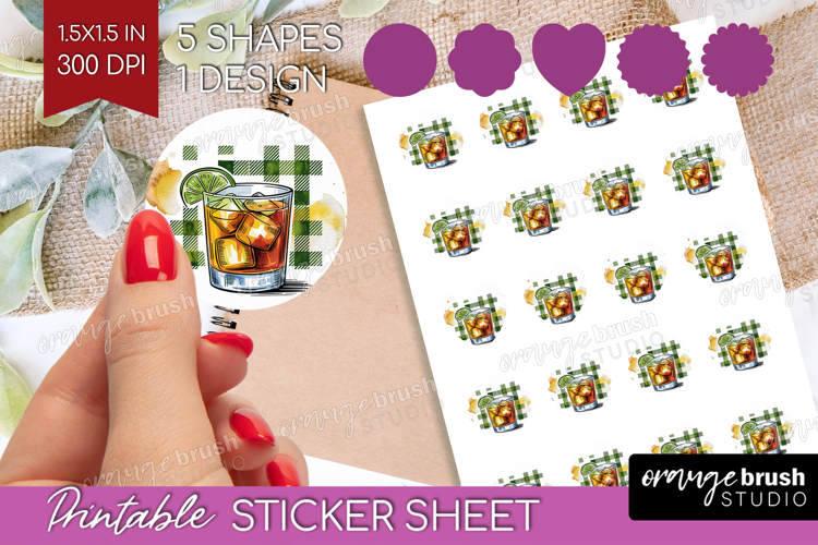 Whiskey Sour Cocktail Round Sticker Summer Drink Printable