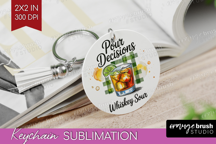 Whiskey Sour Cocktail Keychain PNG Summer Drink Keychain