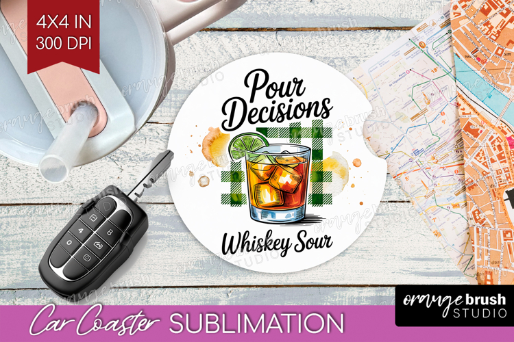 Whiskey Sour Cocktail Car Coaster Summer Drink Coaster PNG
