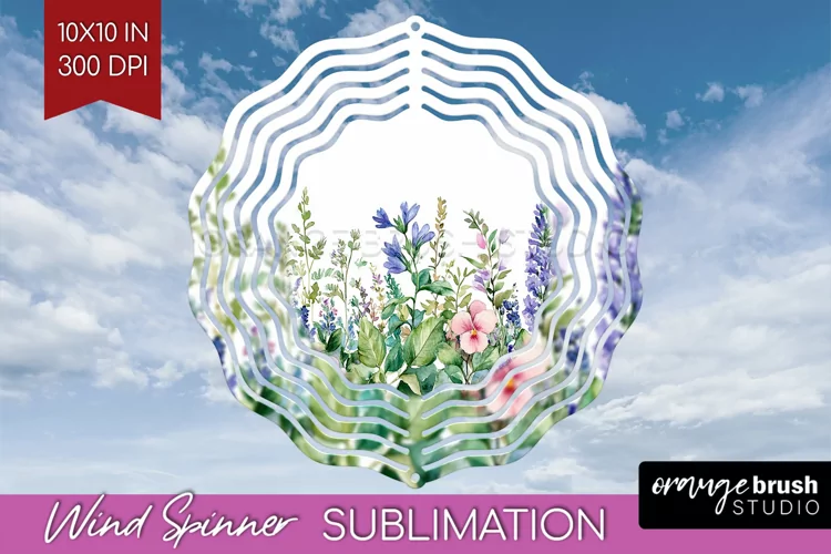 Wildflowers Wind Spinner Sublimation PNG - Watercolor Round