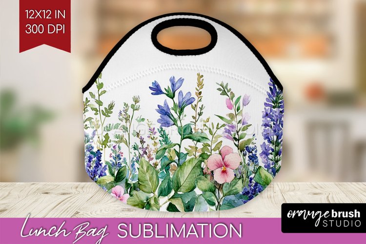 Wildflowers Lunch Bag - Watercolor Flowers Lunch Bug PNG