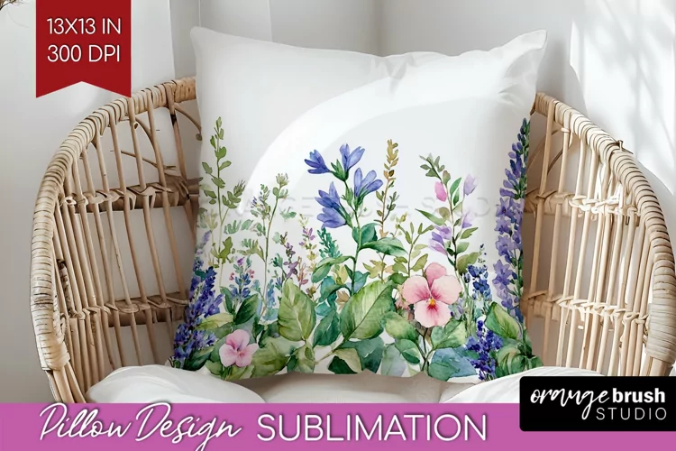 Wildflowers Pillow Sublimation - Watercolor Flowers Pillow