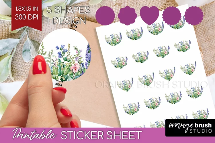 Wildflowers Round Sticker - Watercolor Flowers Printable