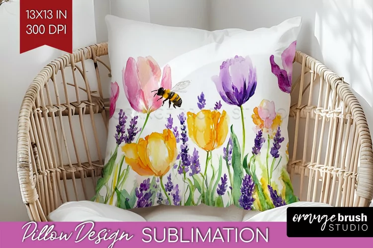 Wildflowers Pillow Sublimation - Watercolor Flowers Pillow