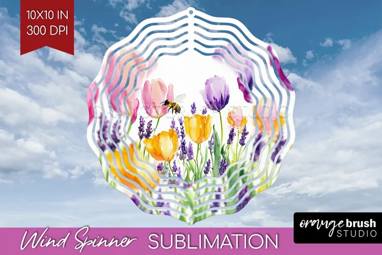 Wildflowers Wind Spinner Sublimation PNG - Watercolor Round