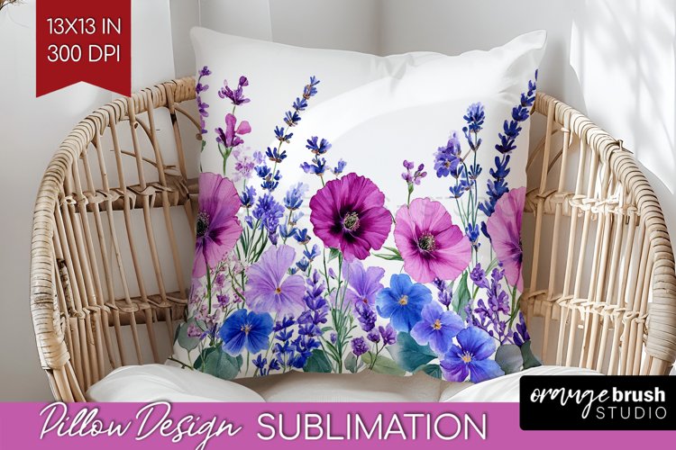 Wildflowers Pillow Sublimation - Watercolor Flowers Pillow example image 1