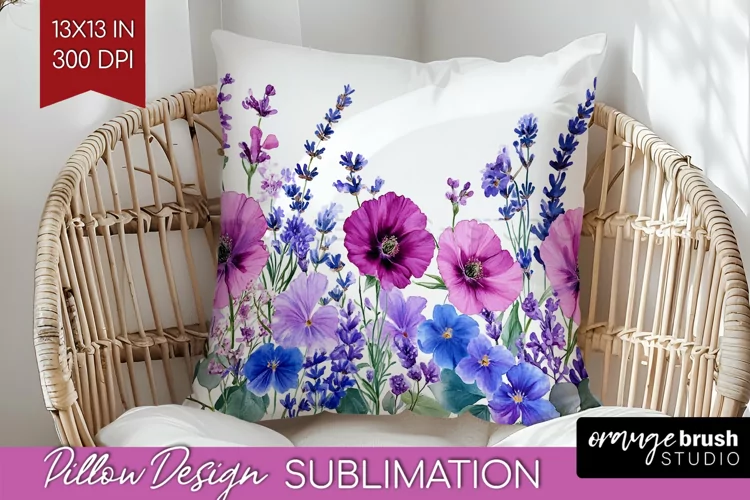 Wildflowers Pillow Sublimation - Watercolor Flowers Pillow