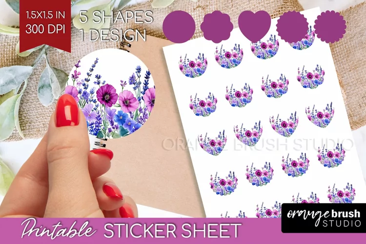 Wildflowers Round Sticker - Watercolor Flowers Printable