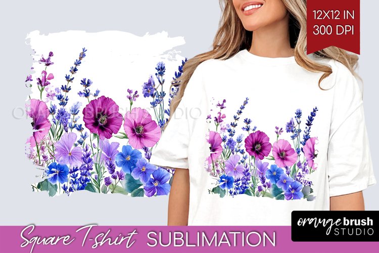 Wildflowers Square Tshirt Background - Watercolor Flowers