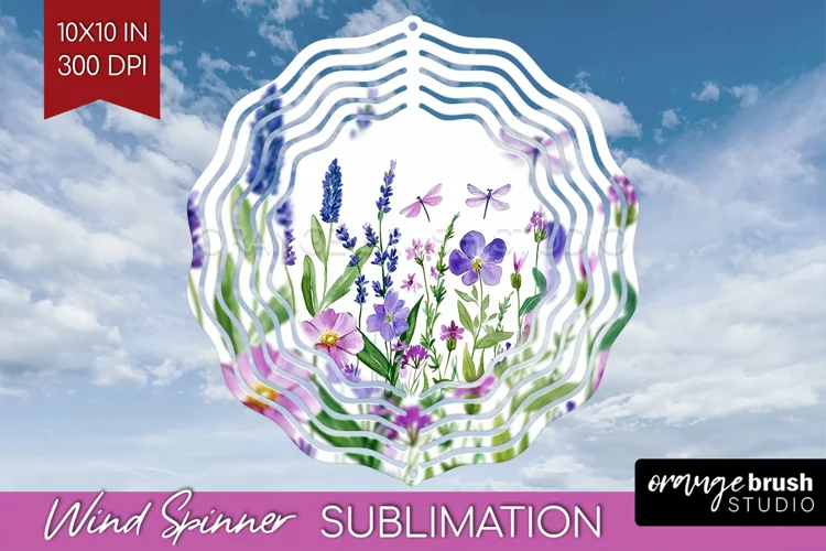 Wildflowers Wind Spinner Sublimation PNG - Watercolor Round