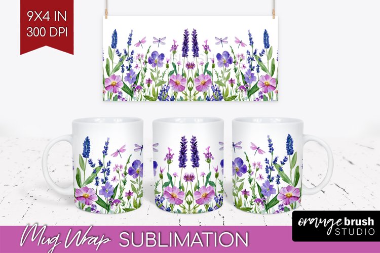 Wildflowers Mug Wrap - Watercolor Flowers Mug PNG