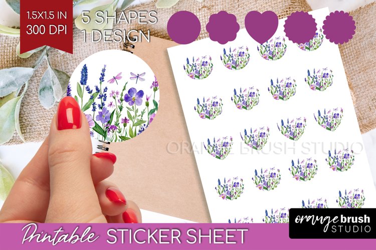 Wildflowers Round Sticker - Watercolor Flowers Printable example image 1