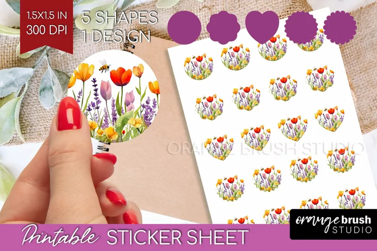 Wildflowers Round Sticker - Watercolor Flowers Printable