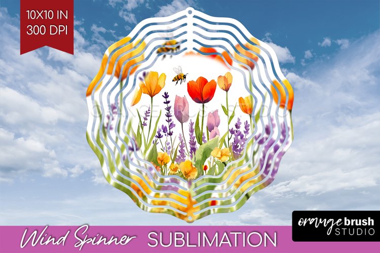 Wildflowers Wind Spinner Sublimation PNG - Watercolor Round example image 1