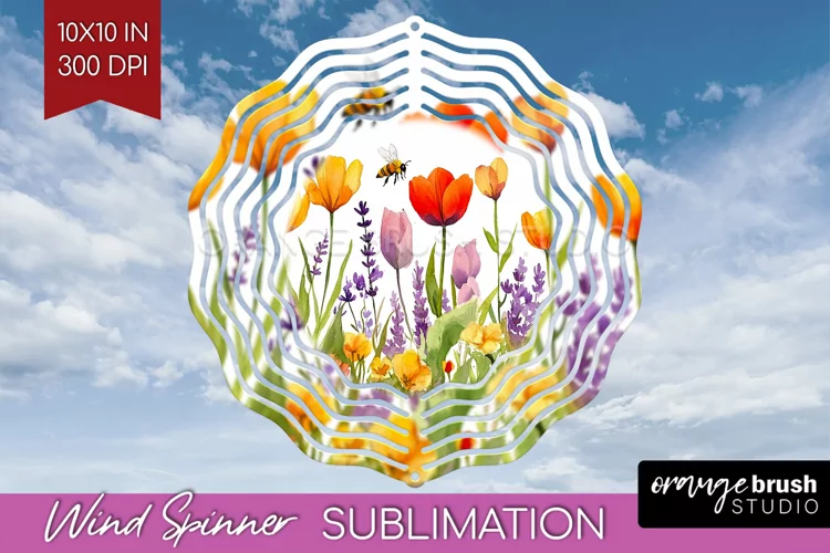 Wildflowers Wind Spinner Sublimation PNG - Watercolor Round
