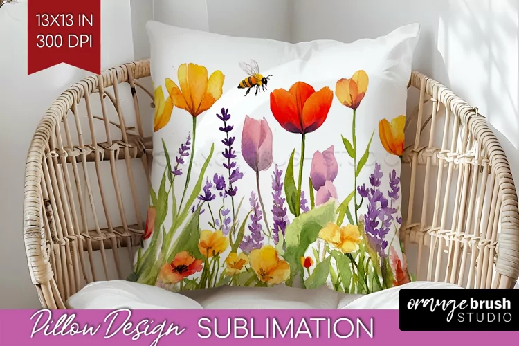 Wildflowers Pillow Sublimation - Watercolor Flowers Pillow