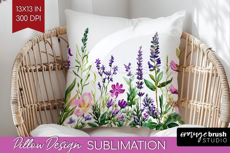 Wildflowers Pillow Sublimation - Watercolor Flowers Pillow example image 1