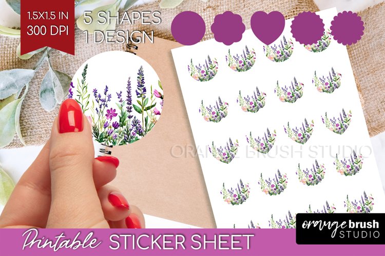 Wildflowers Round Sticker - Watercolor Flowers Printable example image 1